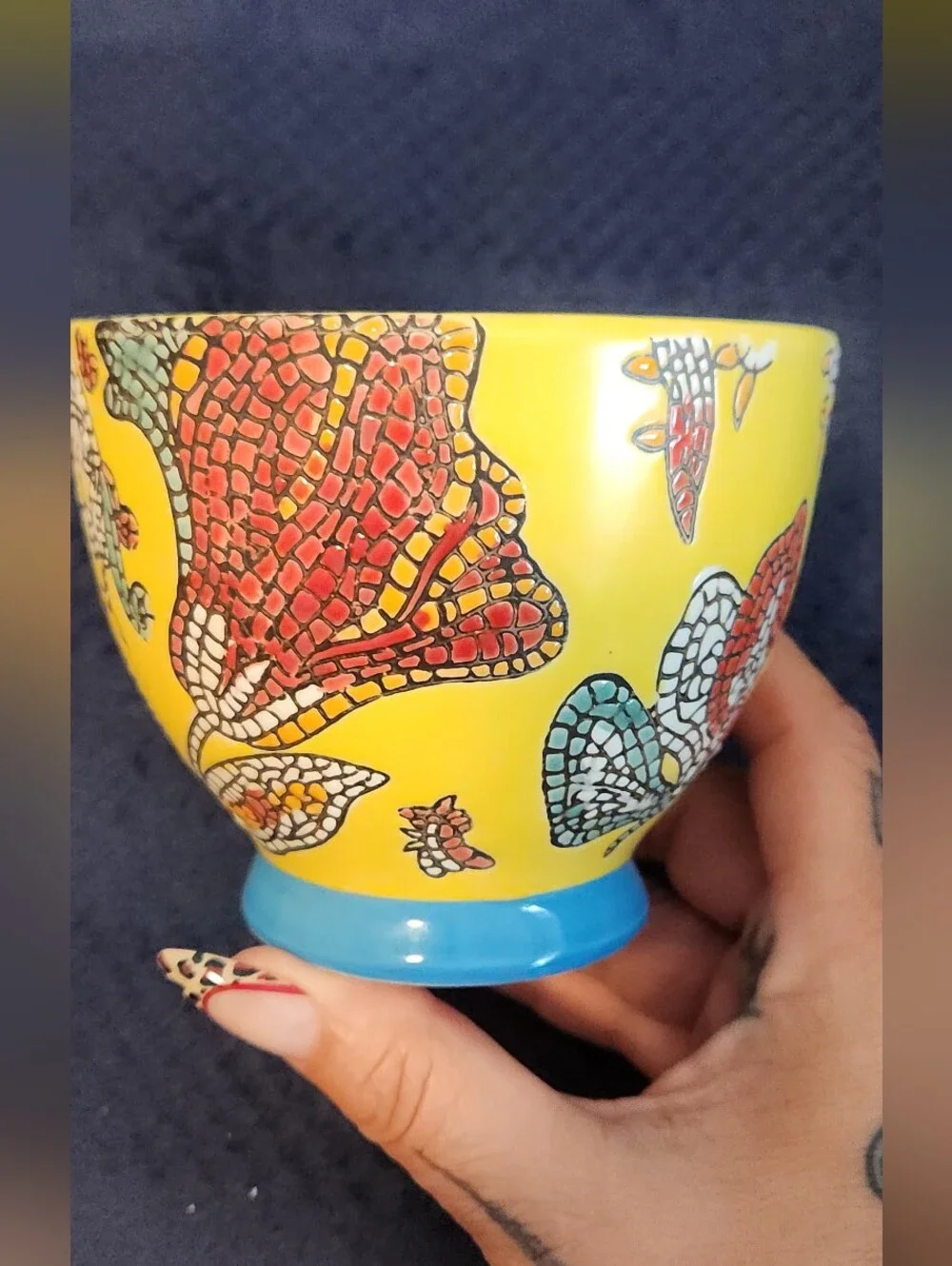 Vibrant World Market Taised Mosiac Butterfly Coffee Mug 16 oz